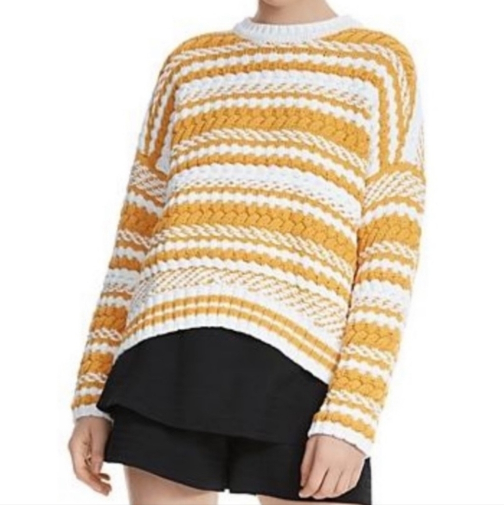 Maje Women's Size 2/Med. Crewneck Goldenrod & Cream Chunky Cable Knit Sweater